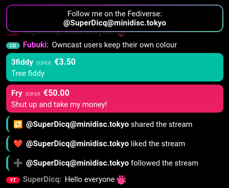 
        Owncast and/or Youtube chat in a single OBS browser source
      